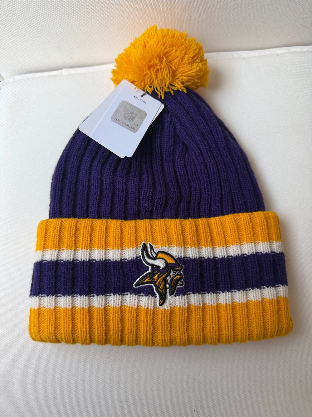NFL Minnesota Vikings Purple and Gold Pom Beanie Hat with Team Logo